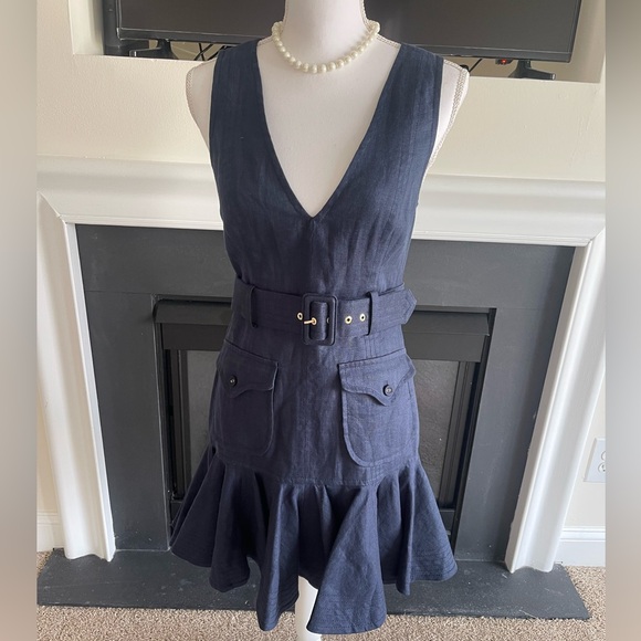 ZIMMERMANN Glassy Safari Belted Fluted Linen Mini Dress - Picture 2 of 8